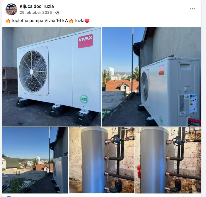 Ugradnja toplotne pumpe Vivax 16 kW — Tuzla
